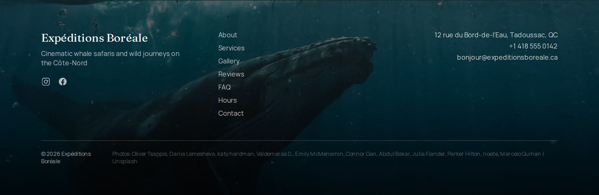 A footer with a full photo background
