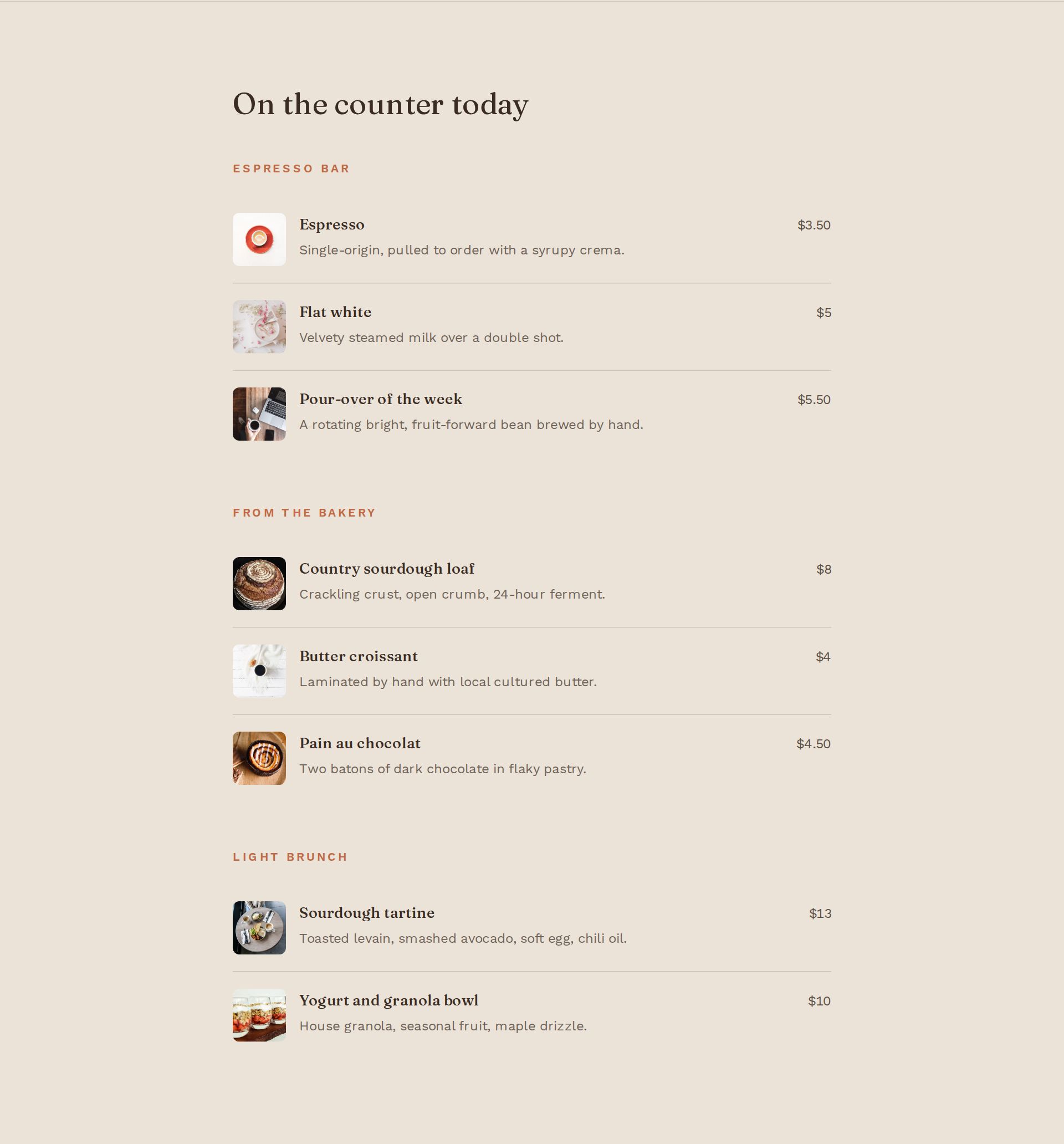 Menu example